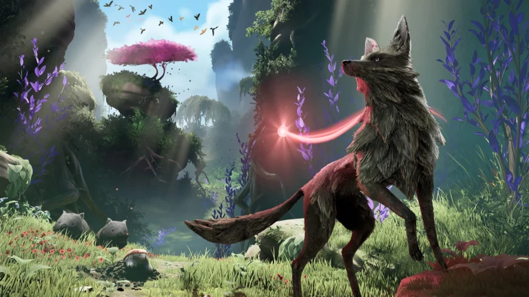 Un loup dans un paysage féerique.