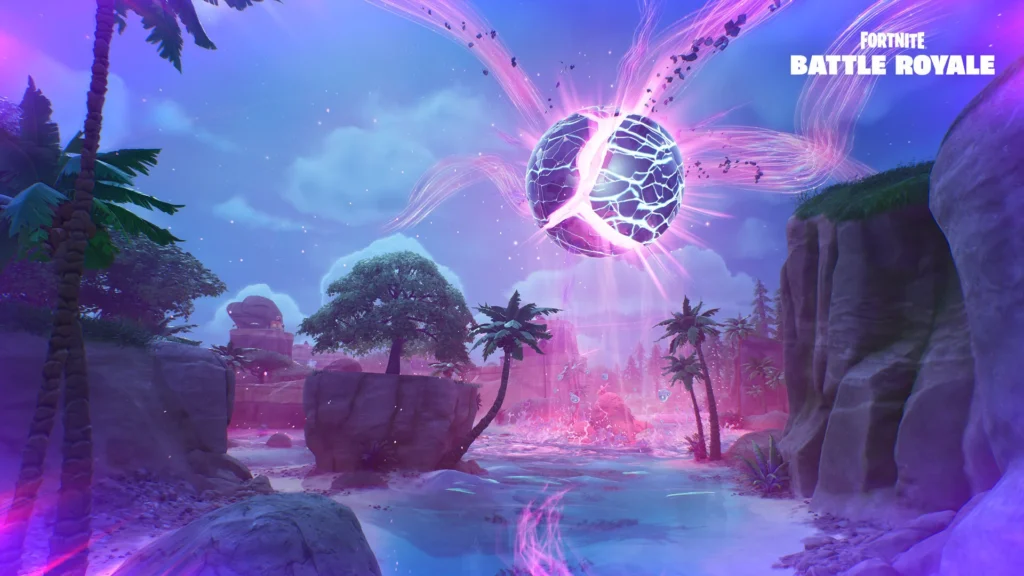 Fortnite Chapitre 7 Saison 3 : nouveautés, Sprites et récompenses 3 Une capture d'écran du point zéro de la carte de Fortnite, chapitre 3, saison 7
