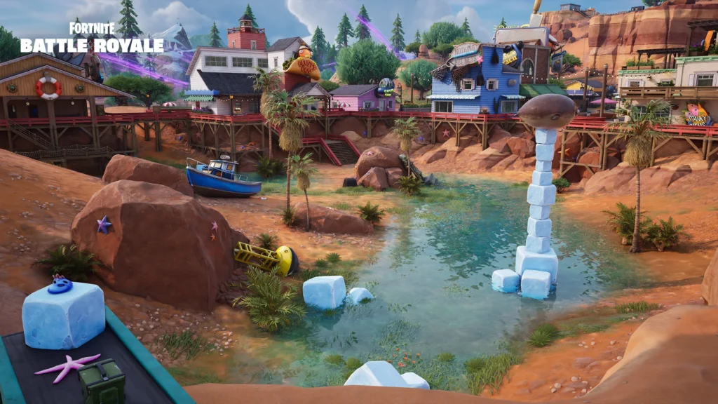 Fortnite Chapitre 7 Saison 3 : nouveautés, Sprites et récompenses 4 Une capture d'écran de la zone aride de la carte de Fortnite, chapitre 3, saison 7