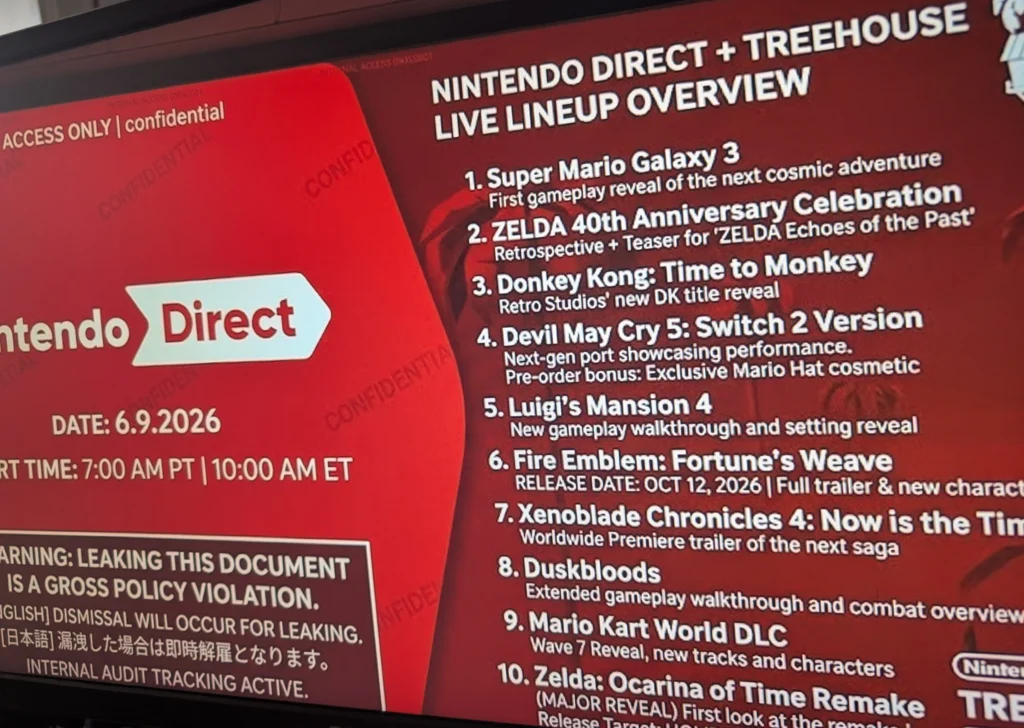 Nintendo Direct du 9 juin 2026 : une fuite interne dévoile un programme explosif (à prendre avec précaution) 2 Nintendo Direct