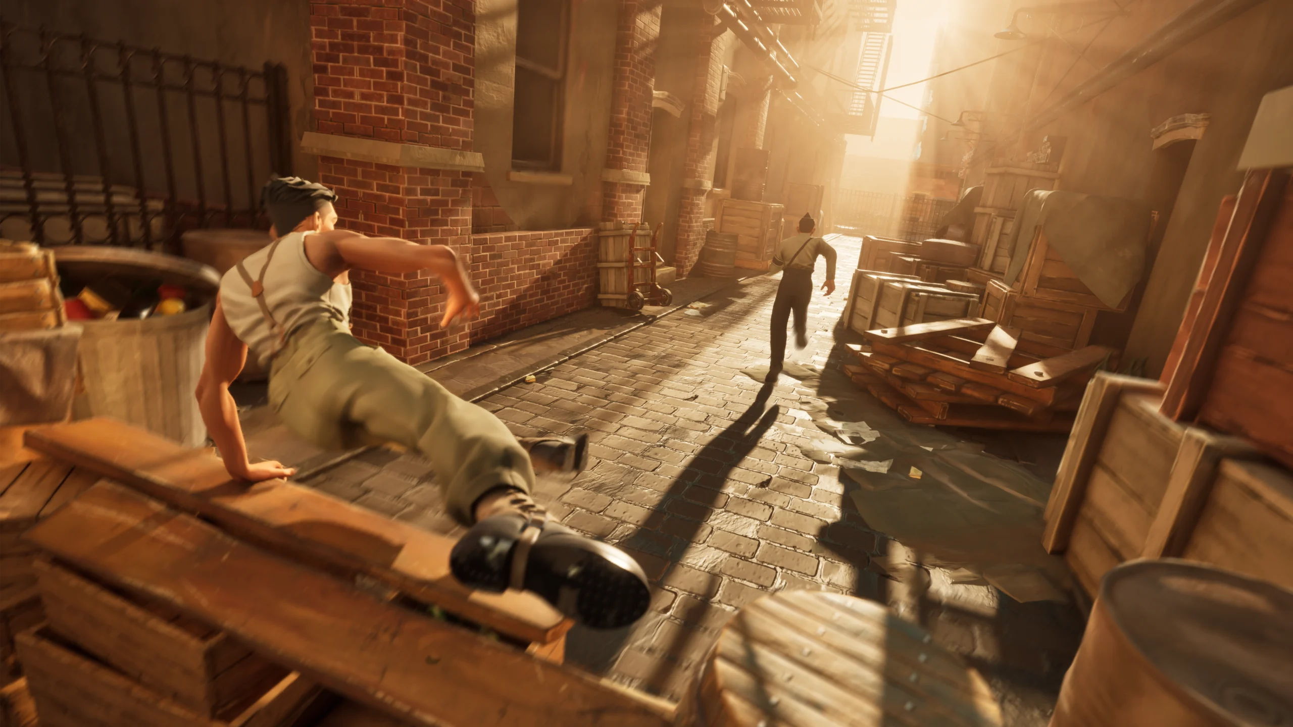 Nekome : Nazi Hunter : incarnez la vengeance d'un soldat 4 Vano Nastasu, protagoniste de Nekome : Nazi Hunter, pourchassant un soldat nazi dans les rues d'une ville.