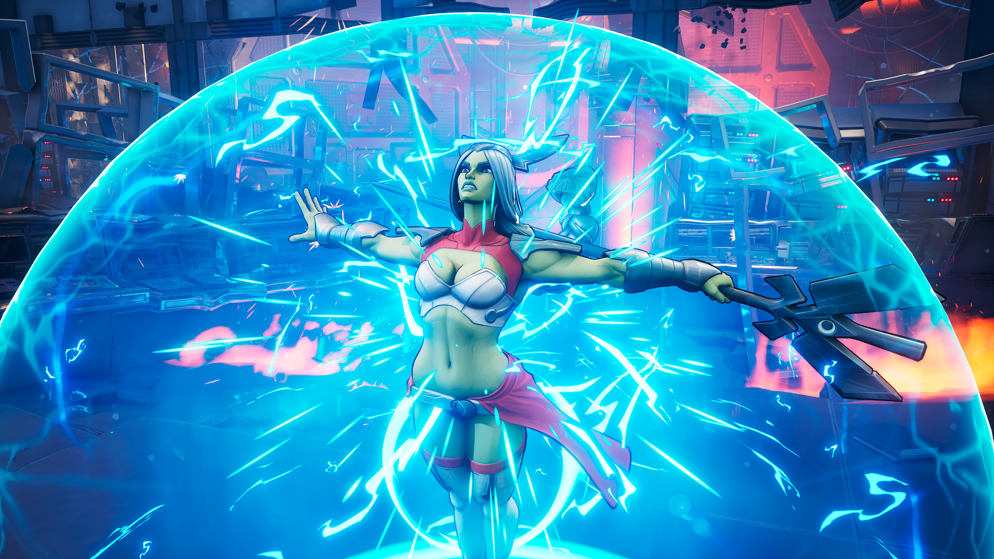 Invincible VS : Universa rejoindra l’aventure le 30 juin 2026 5 Capture d'écran du jeu Invincible VS. Universa est au centre, entouré d'une bulle d'énergie bleutée.