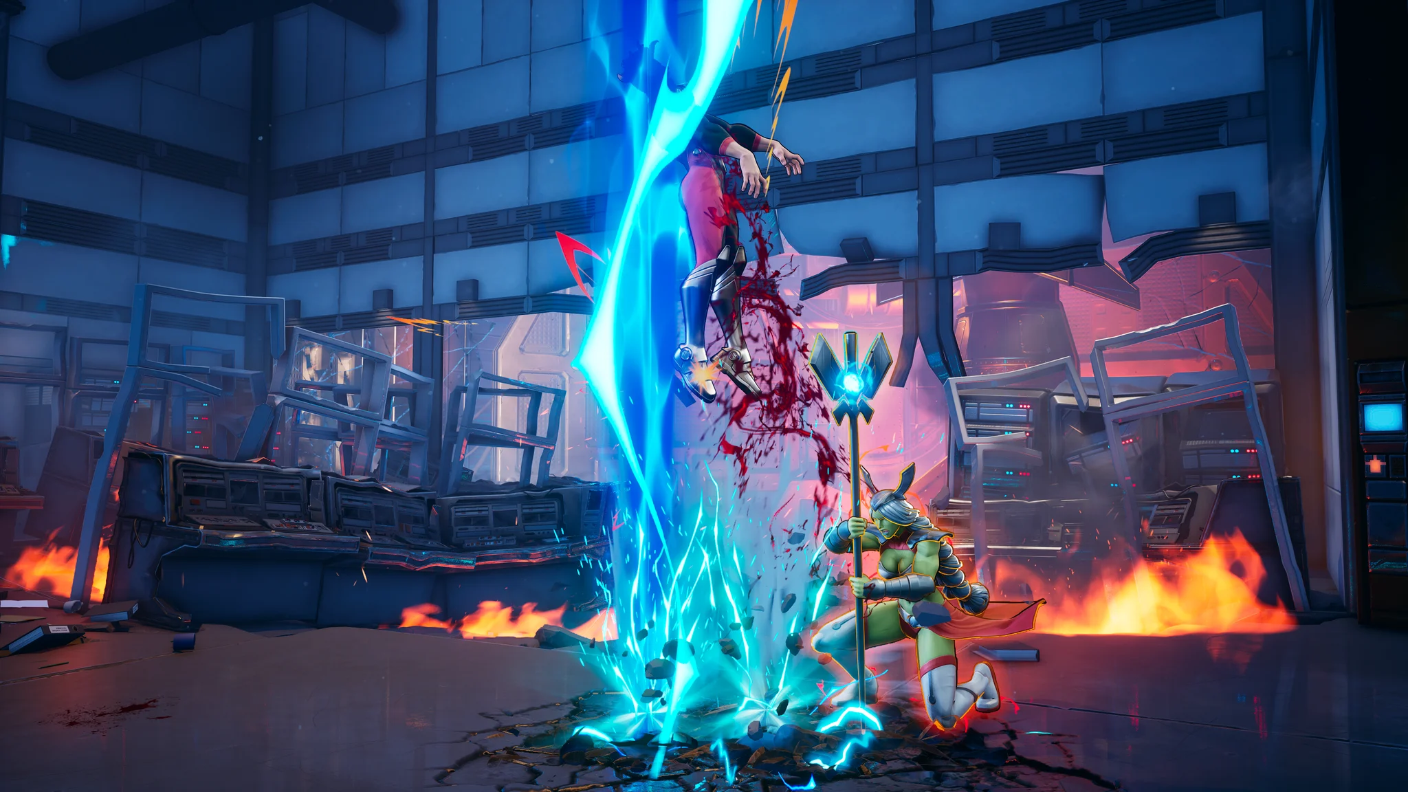 Invincible VS : Universa rejoindra l’aventure le 30 juin 2026 2 Capture d'écran du jeu Invincible VS. Universa est face à un ennemi dans l'une des arènes du jeu. Elle frappe le sol avec son bâton pour faire un éclair de bas en haut, qui soulève son ennemi.