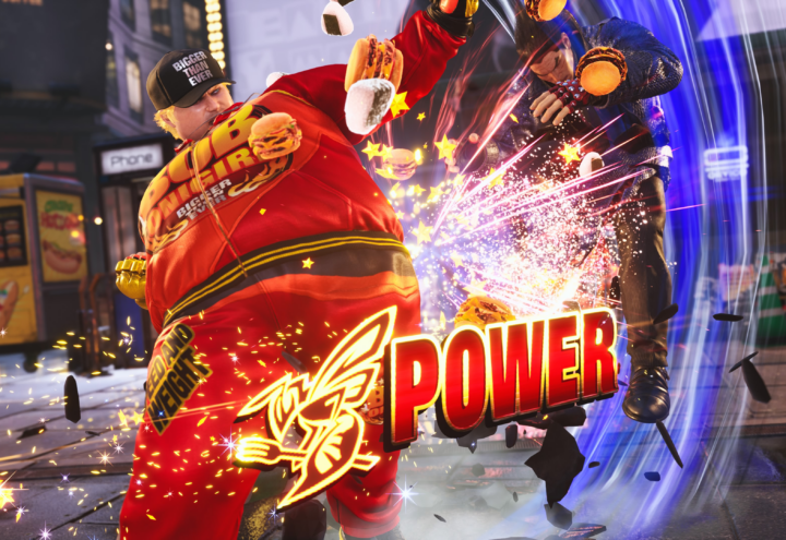 Capture d'écran du jeu Tekken 8, montrant une attaque de Bob, le nouveau personnage dévoilé, avec des sandwich.