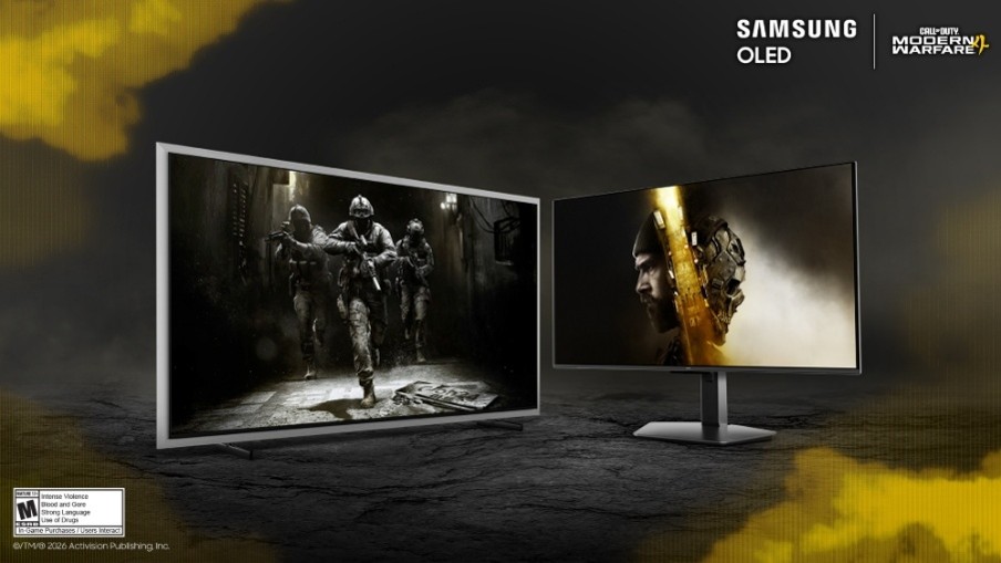 Samsung : un partenariat avec Call of Duty : Modern Warfare 4 2 écrans Samsung Oled, mettant en avant des images de Call of Duty : Modern Warfare 4