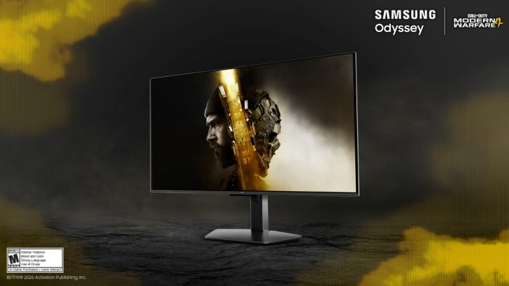 Samsung : un partenariat avec Call of Duty : Modern Warfare 4 3 écran Samsung Odyssey, mettant en avant une image de Call of Duty : Modern Warfare 4